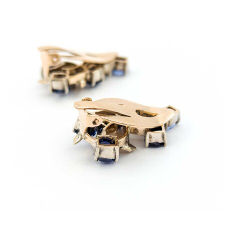 Earrings 5.00ctw Oval Sapphire Mid Century .20ctw White Sapphires 25x14mm 10ky 224114453