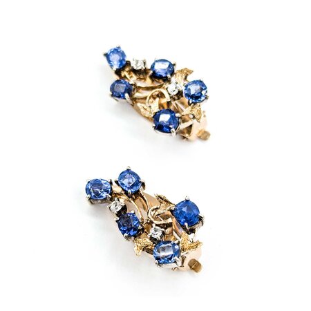 Earrings 5.00ctw Oval Sapphire Mid Century .20ctw White Sapphires 25x14mm 10ky 224114453