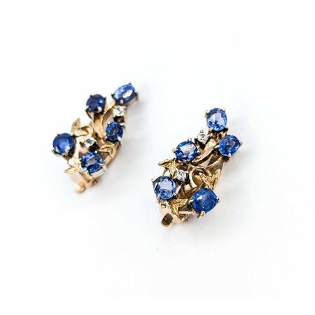 Earrings 5.00ctw Oval Sapphire Mid Century .20ctw White Sapphires 25x14mm 10ky 224114453