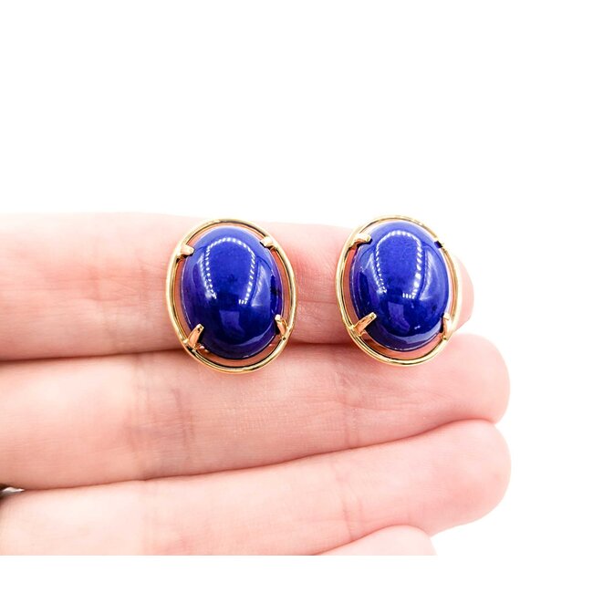 Earrings Stud Omega Back 16x12mm Cabochon Lapis .75x.55mm 14ky 224114157