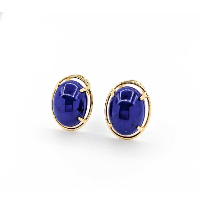 Earrings Stud Omega Back 16x12mm Cabochon Lapis .75x.55mm 14ky 224114157