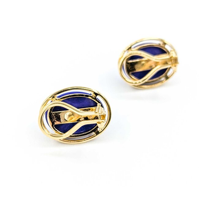 Earrings Stud Omega Back 16x12mm Cabochon Lapis .75x.55mm 14ky 224114157