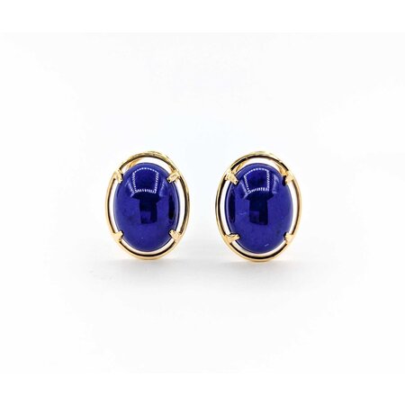 Earrings Stud Omega Back 16x12mm Cabochon Lapis .75x.55mm 14ky 224114157