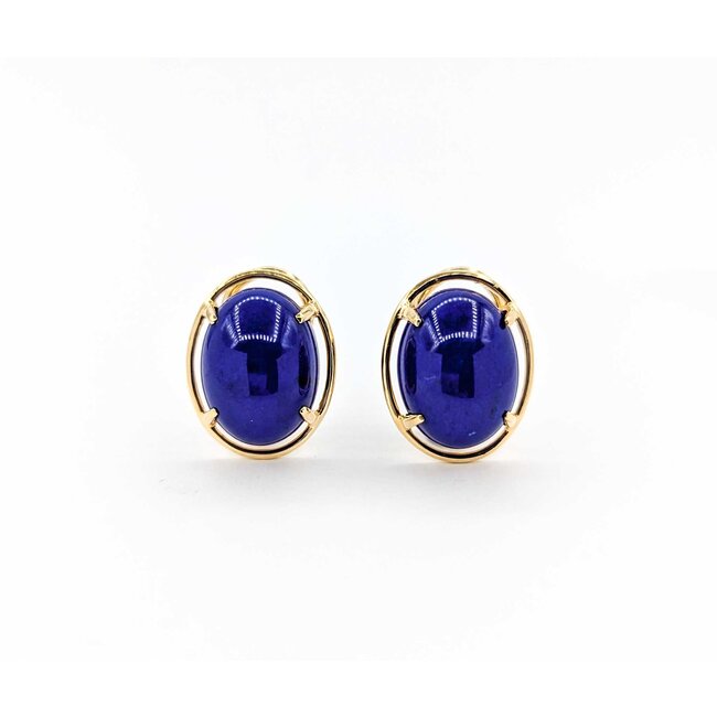 Earrings Stud Omega Back 16x12mm Cabochon Lapis .75x.55mm 14ky 224114157