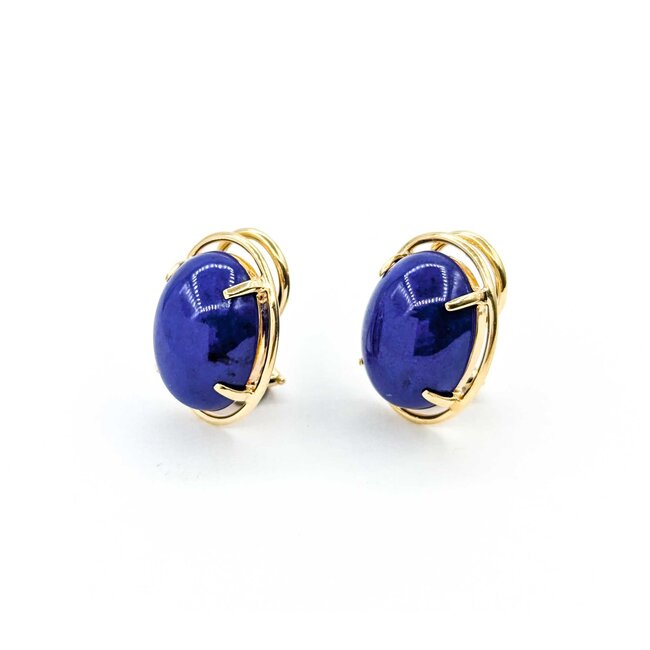 Earrings Stud Omega Back 16x12mm Cabochon Lapis .75x.55mm 14ky 224114157