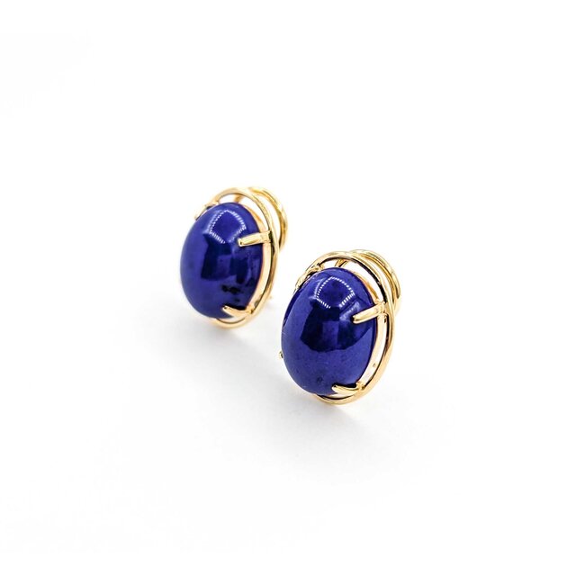 Earrings Stud Omega Back 16x12mm Cabochon Lapis .75x.55mm 14ky 224114157