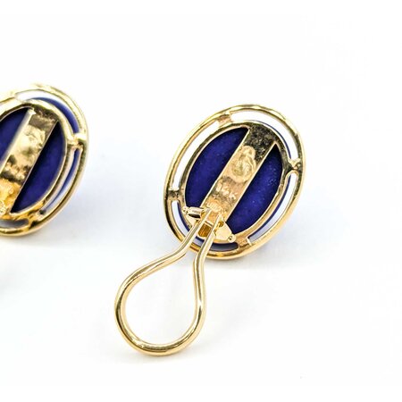 Earrings Stud Omega Back 16x12mm Cabochon Lapis .75x.55mm 14ky 224114157