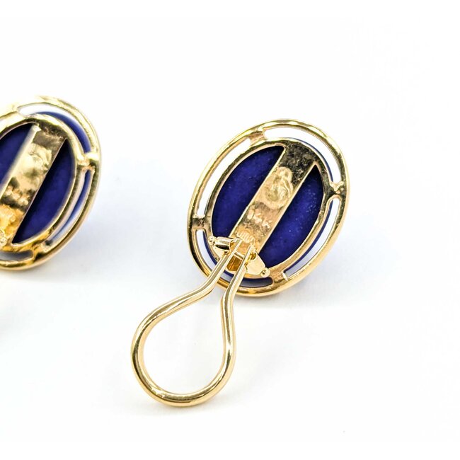 Earrings Stud Omega Back 16x12mm Cabochon Lapis .75x.55mm 14ky 224114157