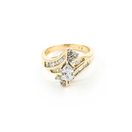 Ring Engagement .75ctw Marquise & Round Diamonds 14ky sz6.5 124110302