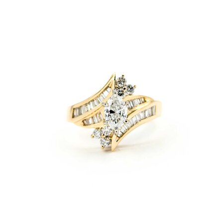 Ring Engagement .75ctw Marquise & Round Diamonds 14ky sz6.5 124110302