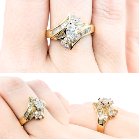 Ring Engagement .75ctw Marquise & Round Diamonds 14ky sz6.5 124110302
