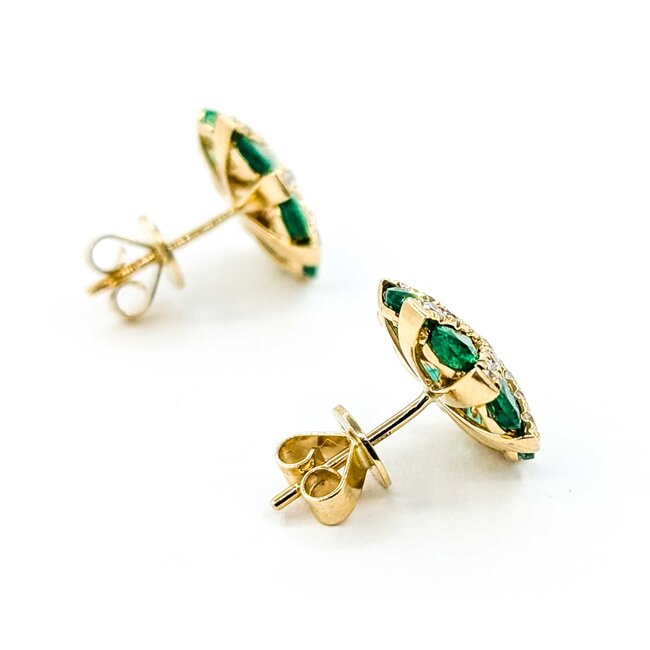 Earrings .54ctw Round Diamonds 2.00ctw Emerald 13x13mm 14ky 124114164
