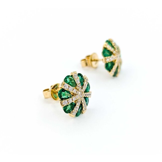 Earrings .54ctw Round Diamonds 2.00ctw Emerald 13x13mm 14ky 124114164
