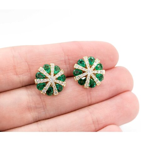 Earrings .54ctw Round Diamonds 2.00ctw Emerald 13x13mm 14ky 124114164
