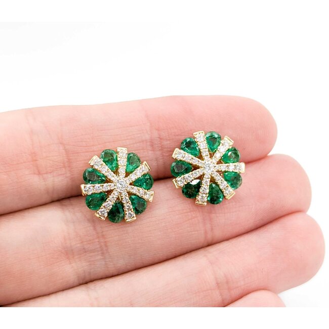 Earrings .54ctw Round Diamonds 2.00ctw Emerald 13x13mm 14ky 124114164