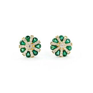Earrings .54ctw Round Diamonds 2.00ctw Emerald 13x13mm 14ky 124114164