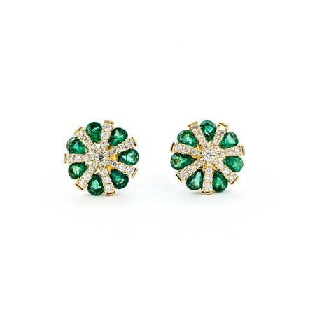 Earrings .54ctw Round Diamonds 2.00ctw Emerald 13x13mm 14ky 124114164