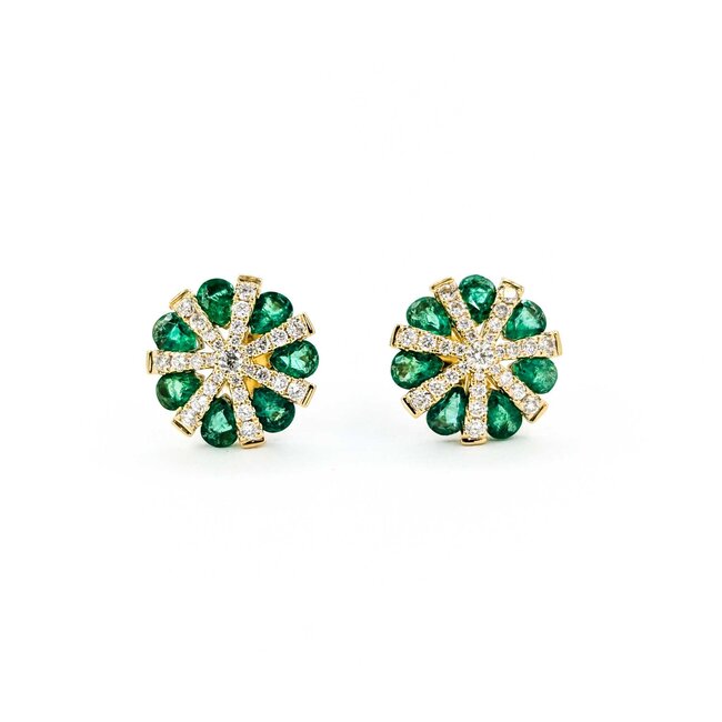 Earrings .54ctw Round Diamonds 2.00ctw Emerald 13x13mm 14ky 124114164