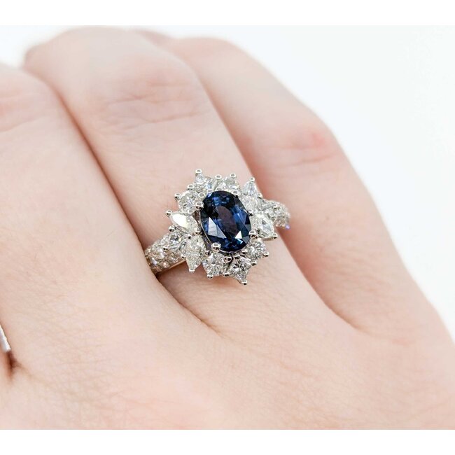 Ring 1.25ctw Round, Princess & Marquise Diamonds 1.02ct Sapphire 18kw sz6 124110163