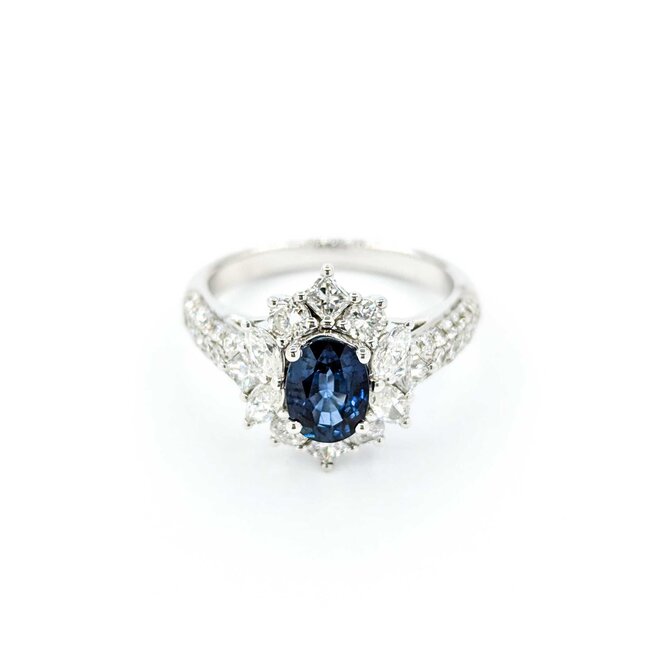 Ring 1.25ctw Round, Princess & Marquise Diamonds 1.02ct Sapphire 18kw sz6 124110163