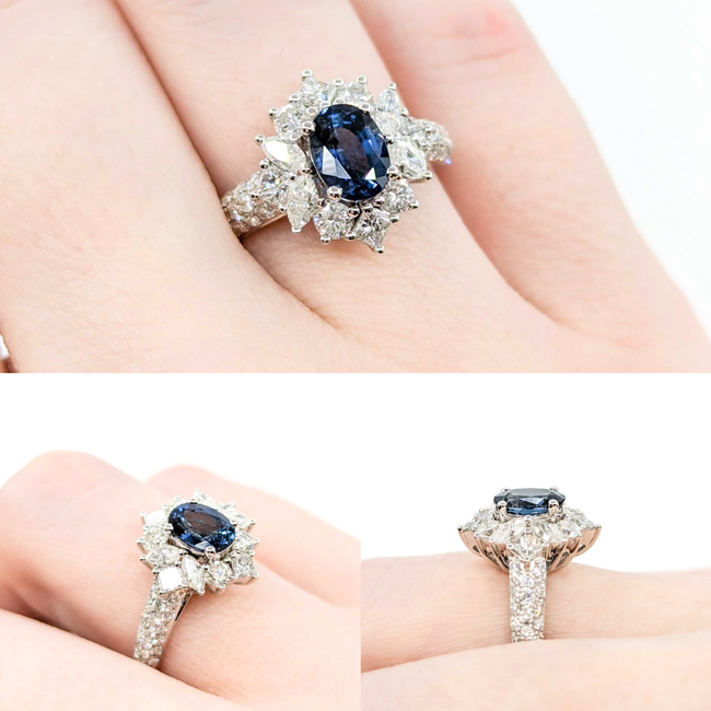 Ring 1.25ctw Round, Princess & Marquise Diamonds 1.02ct Sapphire 18kw sz6 124110163