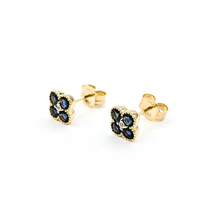 Earrings .01ctw Round Diamonds 1.00ctw Sapphire 7.2x7.2mm 14ky 124114162