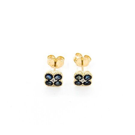 Earrings .01ctw Round Diamonds 1.00ctw Sapphire 7.2x7.2mm 14ky 124114162