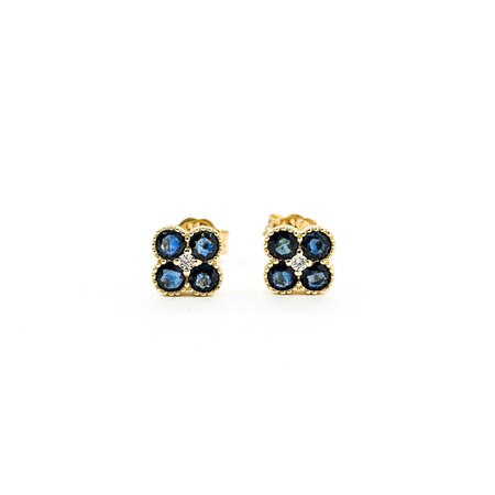 Earrings .01ctw Round Diamonds 1.00ctw Sapphire 7.2x7.2mm 14ky 124114162