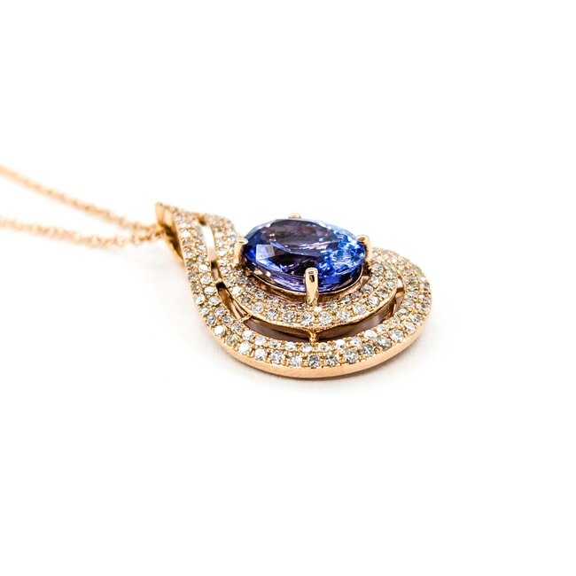 Pendant .55ctw Round Diamonds 2.61ct Purple Tanzanite 1x.55" 14kr 16-18" 124111257