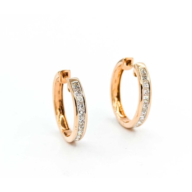 Earrings 1.00ctw Princess Diamonds Hoop Channel Set .75x.1" 14kr 124114010