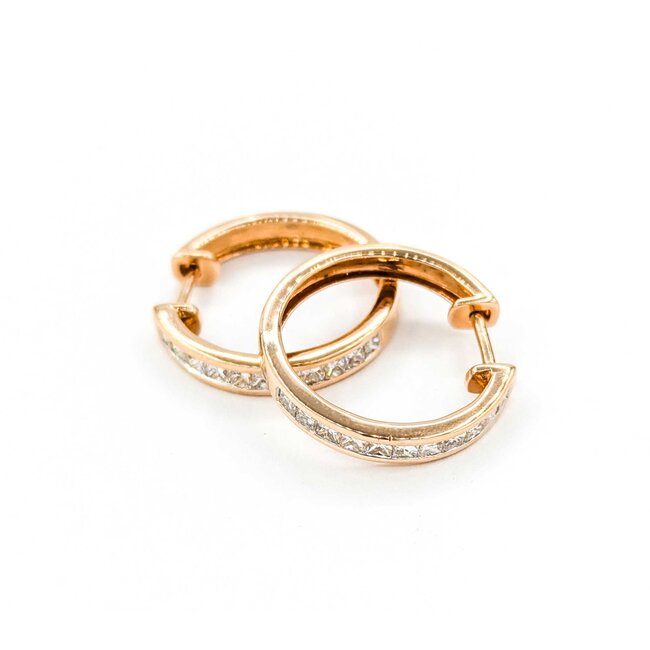 Earrings 1.00ctw Princess Diamonds Hoop Channel Set .75x.1" 14kr 124114010