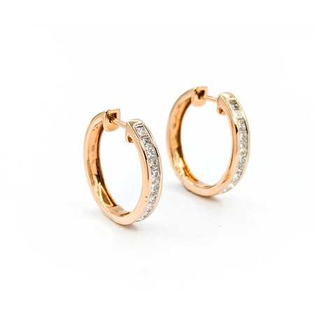 Earrings 1.00ctw Princess Diamonds Hoop Channel Set .75x.1" 14kr 124114010