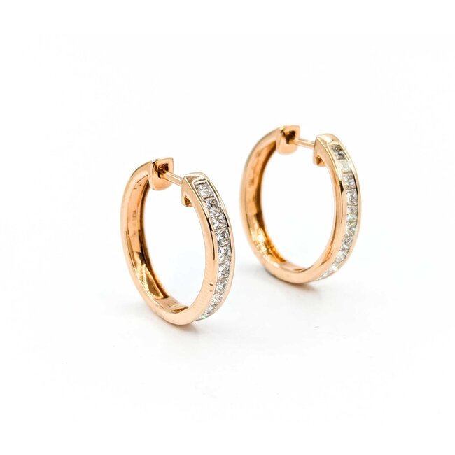 Earrings 1.00ctw Princess Diamonds Hoop Channel Set .75x.1" 14kr 124114010