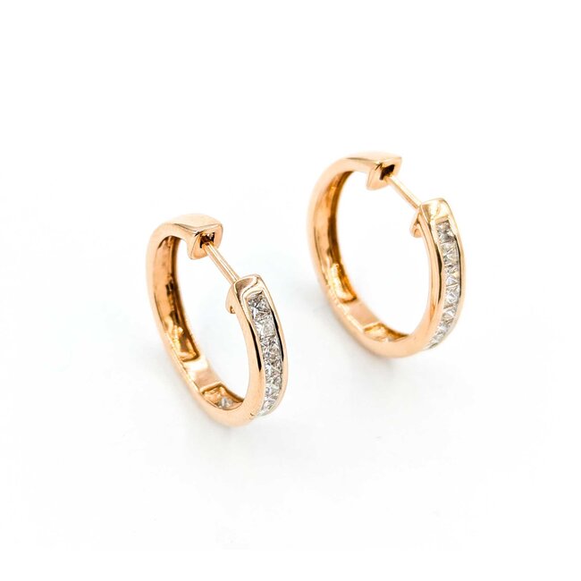 Earrings 1.00ctw Princess Diamonds Hoop Channel Set .75x.1" 14kr 124114010