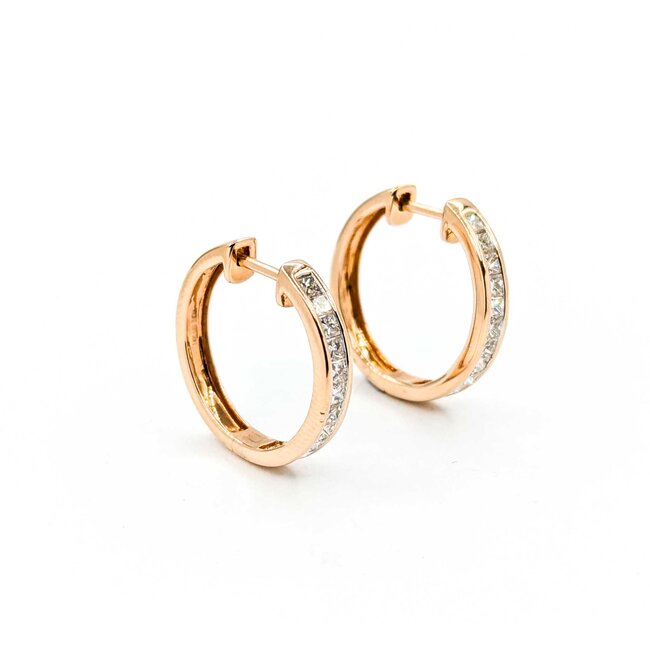 Earrings 1.00ctw Princess Diamonds Hoop Channel Set .75x.1" 14kr 124114010