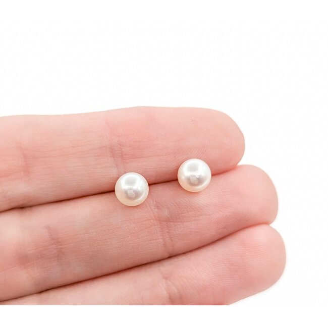 Earrings Stud 6mm Round Pearl 14ky 224114159