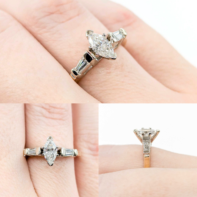 Ring Engagement 3 Stone .50ct Marquise Diamond .32ctw Diamonds 14ky sz6.25 224110309