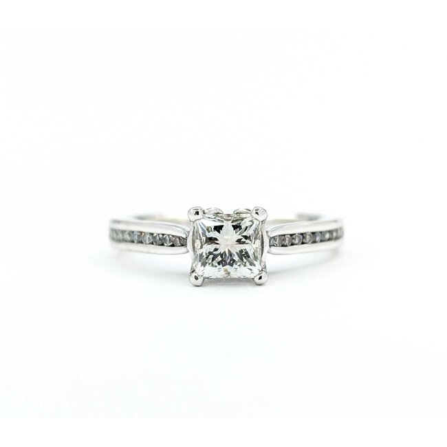 Ring Engagement Peek a Boo .65ct Princess Diamond .12ctw Diamonds 18kw sz6 224110308