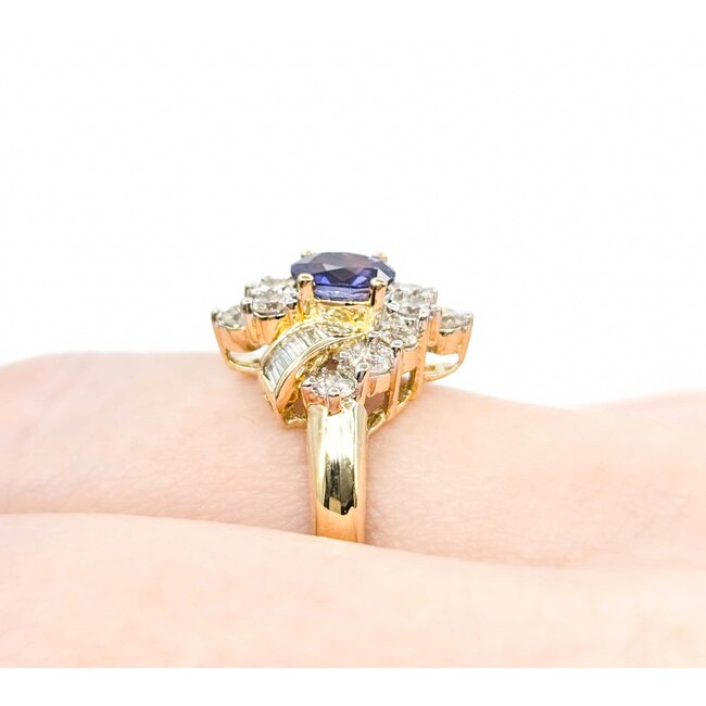 Ring 1.00ctw Round & Baguette Diamonds .80ct Purple Sapphire 14ky sz8.5 124110152