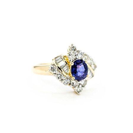 Ring 1.00ctw Round & Baguette Diamonds .80ct Purple Sapphire 14ky sz8.5 124110152