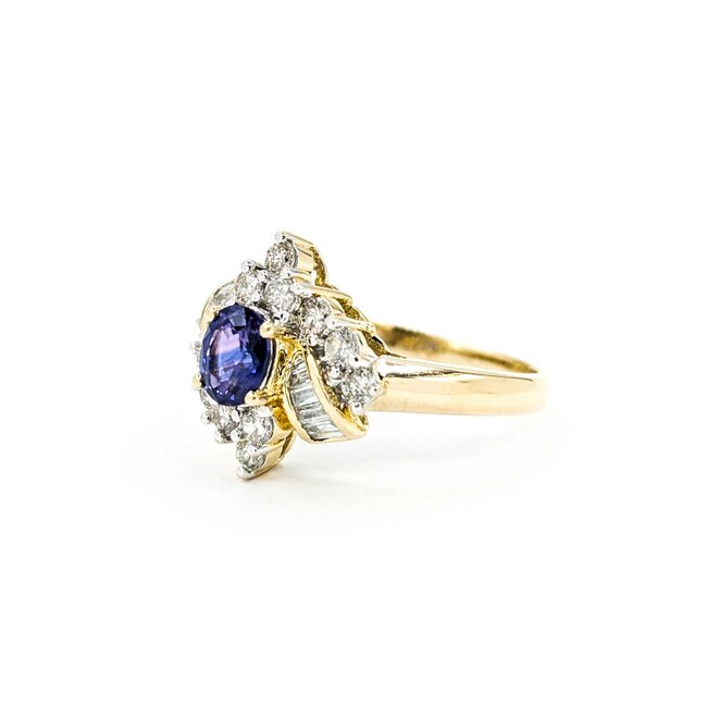 Ring 1.00ctw Round & Baguette Diamonds .80ct Purple Sapphire 14ky sz8.5 124110152