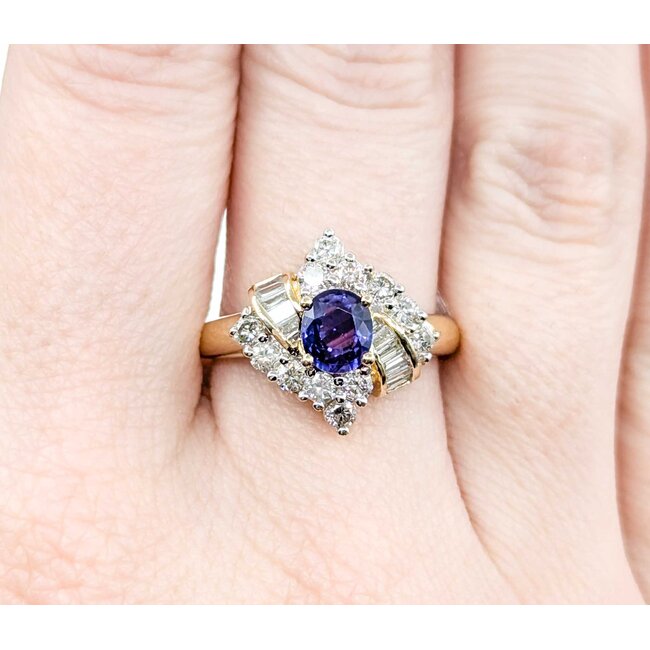 Ring 1.00ctw Round & Baguette Diamonds .80ct Purple Sapphire 14ky sz8.5 124110152