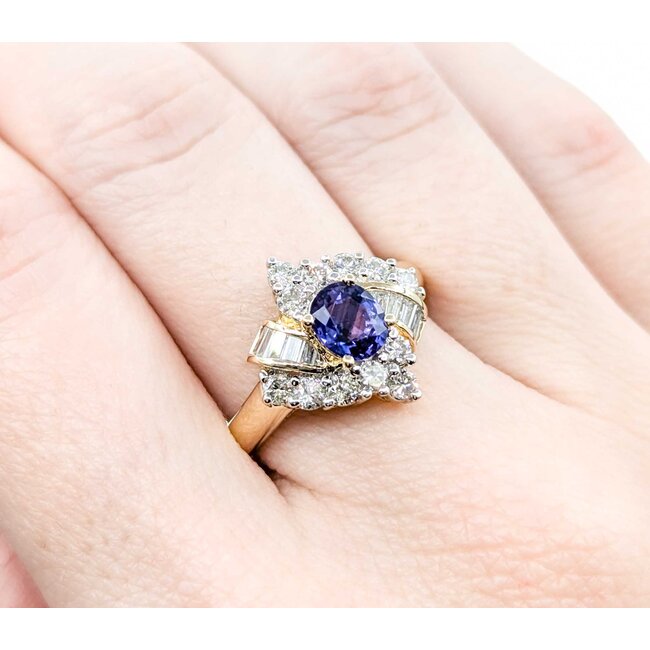 Ring 1.00ctw Round & Baguette Diamonds .80ct Purple Sapphire 14ky sz8.5 124110152