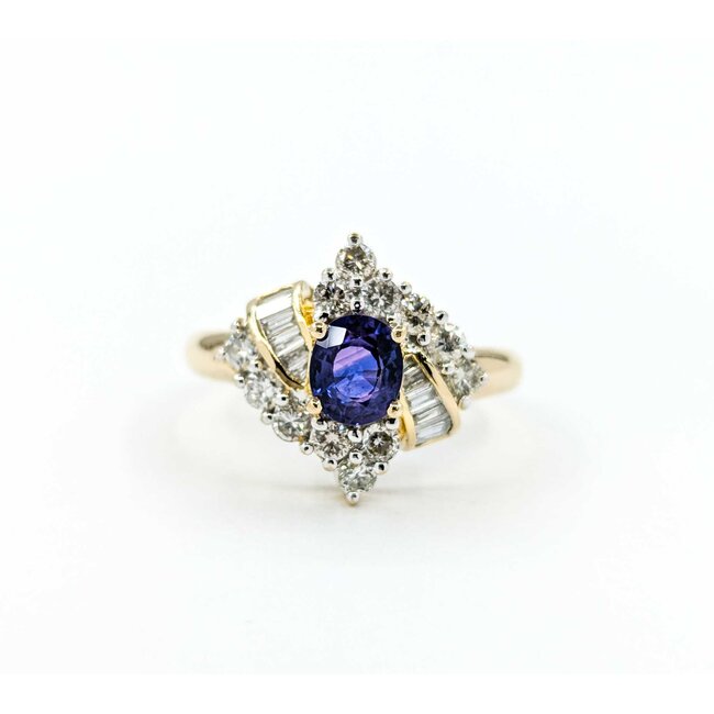Ring 1.00ctw Round & Baguette Diamonds .80ct Purple Sapphire 14ky sz8.5 124110152