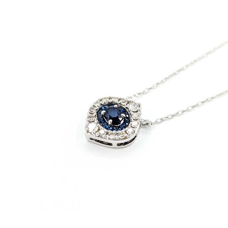 Pendant Evil Eye .20ctw Round Diamonds .35ctw Blue Sapphire 11.5x10mm 14kw 18" 124111253