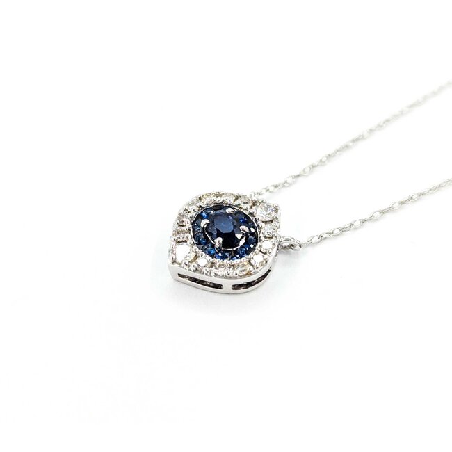 Pendant Evil Eye .20ctw Round Diamonds .35ctw Blue Sapphire 11.5x10mm 14kw 18" 124111253