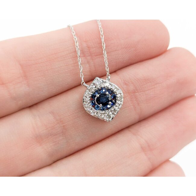 Pendant Evil Eye .20ctw Round Diamonds .35ctw Blue Sapphire 11.5x10mm 14kw 18" 124111253