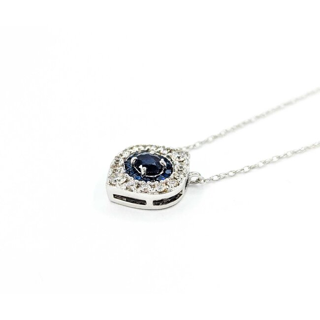 Pendant Evil Eye .20ctw Round Diamonds .35ctw Blue Sapphire 11.5x10mm 14kw 18" 124111253