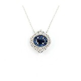  Pendant Evil Eye .20ctw Round Diamonds .35ctw Blue Sapphire 11.5x10mm 14kw 18" 124111253