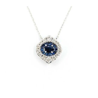 Pendant Evil Eye .20ctw Round Diamonds .35ctw Blue Sapphire 11.5x10mm 14kw 18" 124111253